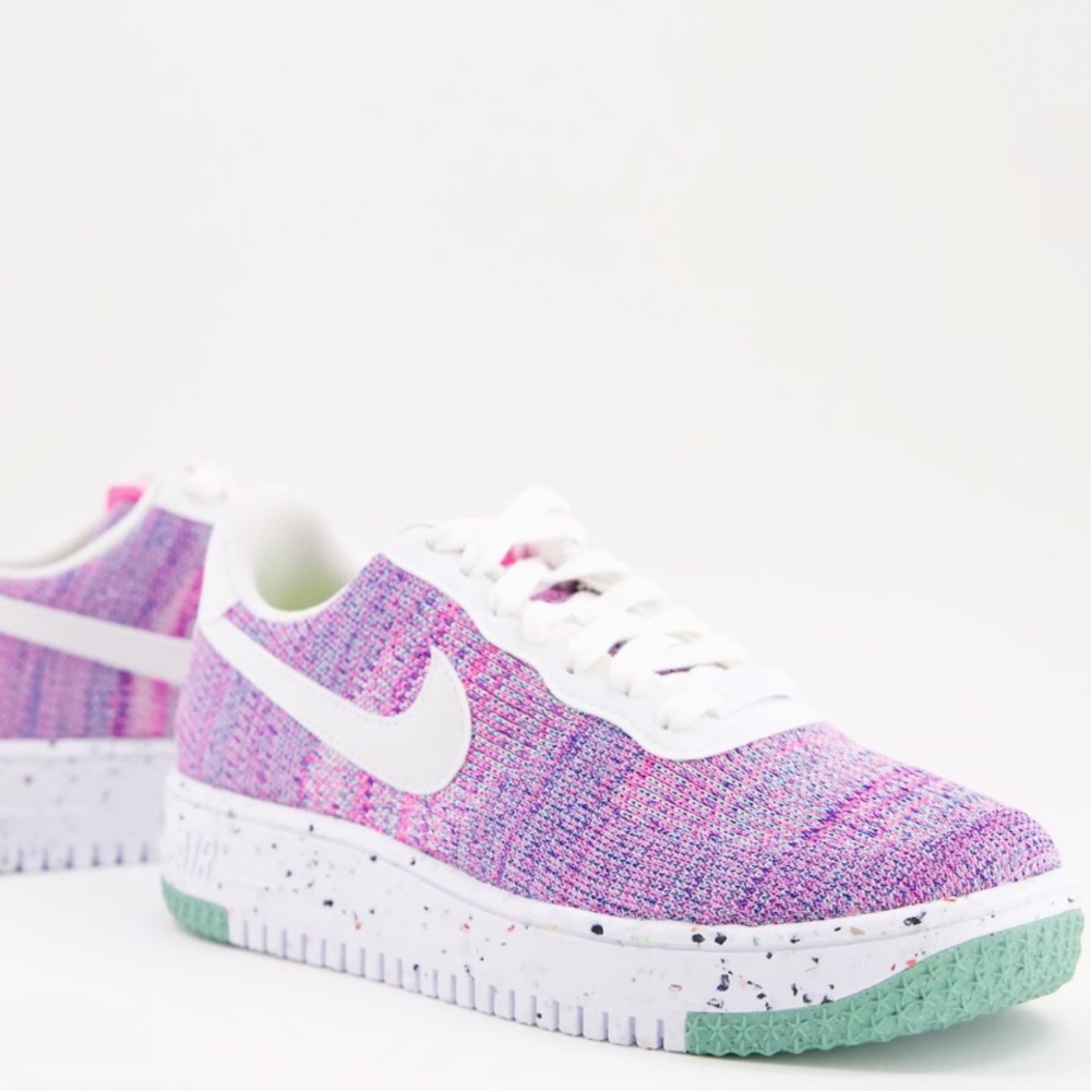 •NIKE•FUCHSIA GLOW WHITE PINK BLAST VOLIET AIR FORCE 1 CRATER LOW FLYKNIT SIZE 6